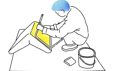 喫茶店の椅子の脚を磨く作業