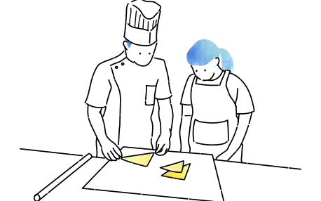 パン屋でのデニッシュ生地の成型作業 / 伝票入力の作業